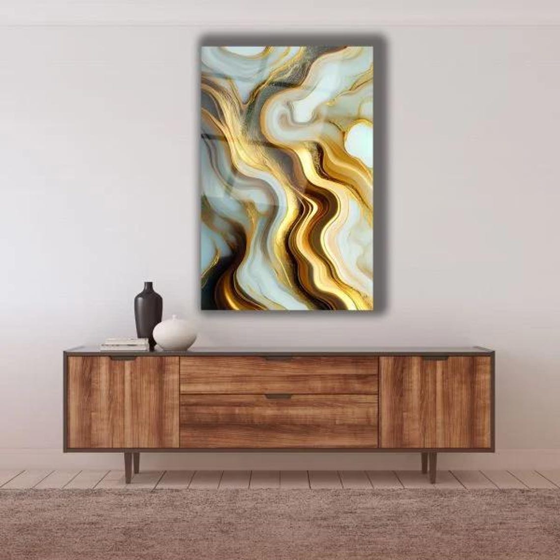 Gold White Marble Swirl Abstract Luxury Tempered Glass Decor Poster