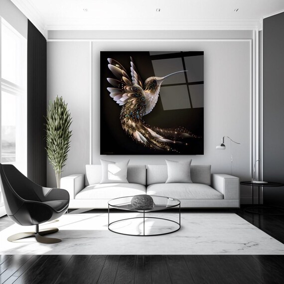 Elegant Hummingbird Portrait Wall Art Tempered Glass Print Modern Animal Wall Decor Luxury Glass Wall Art For Home And Office
