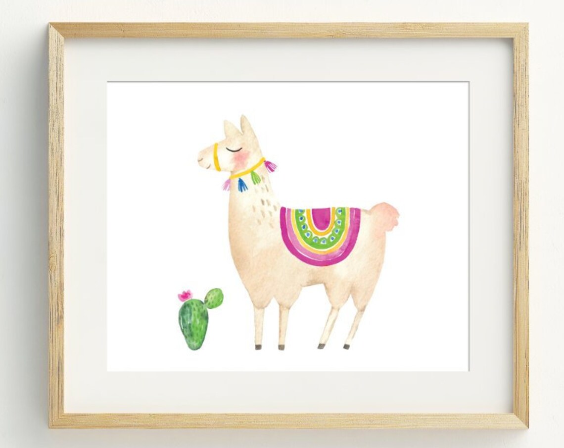 Llama And Cactus Nursery Wall Art Art Print