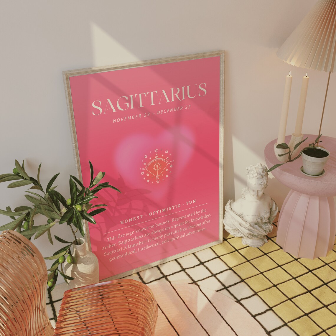 Sagittarius Pink Zodiac Star Sign Poster for November December Birthday Gift - Image 2