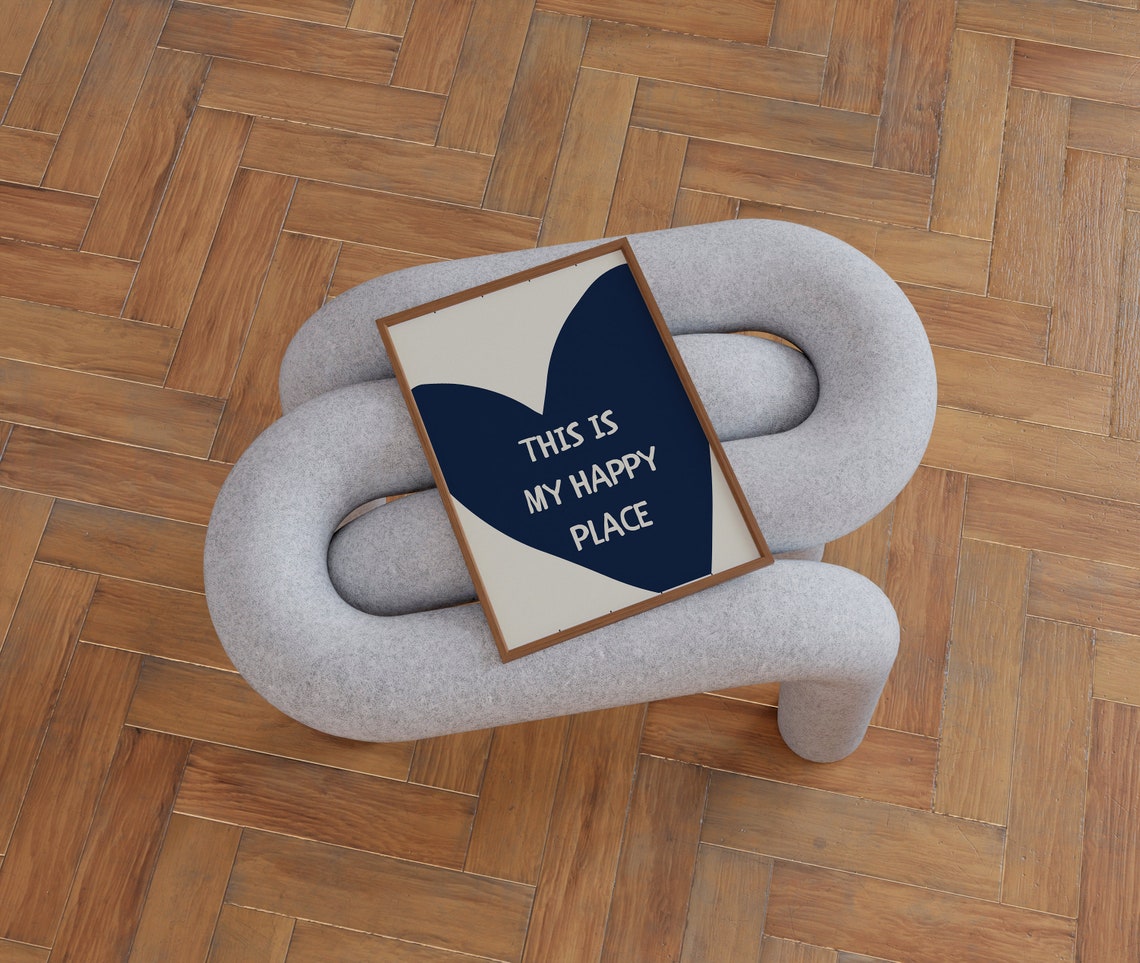 This Is My Happy Place Navy Blue Heart Sweet Typography Poster - Image 4