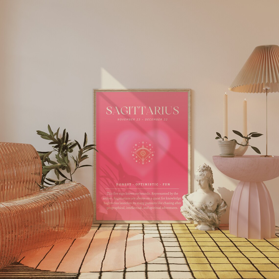 Sagittarius Pink Zodiac Star Sign Poster for November December Birthday Gift - Image 3