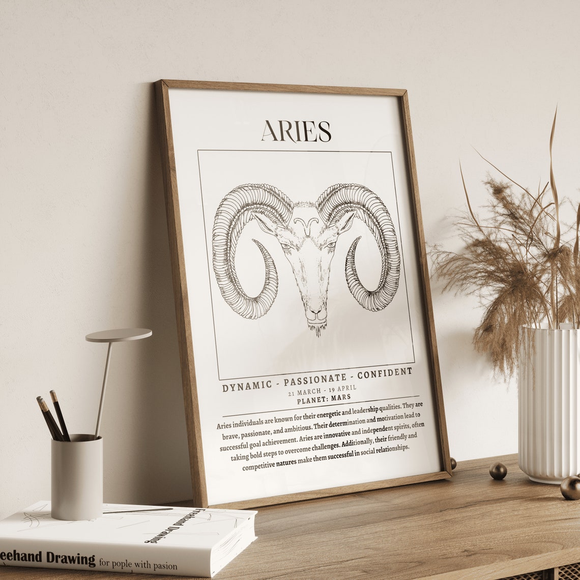 Aries Ram Line Art Zodiac Star Sign Astrology Birthday Gift Poster - Image 2