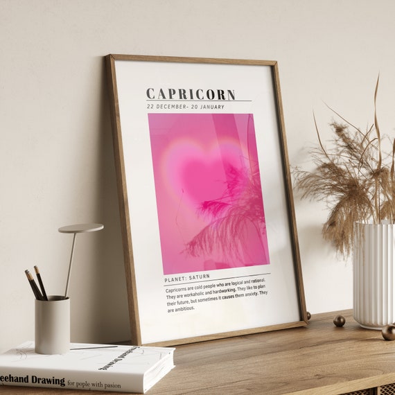 Capricorn Zodiac Wall Art Aura Poster Pink Aura Poster Star Sign Instant Print Spiritual Wall Art Aura Gradient Poster