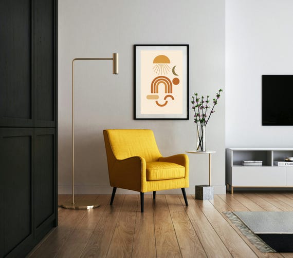 Modern Boho Abstract Wall Art Print Minimalist Mid Century Geometric Poster Neutral Scandinavian Home Decor