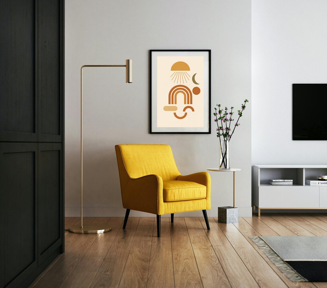 Modern Boho Abstract Wall Art Print Minimalist Mid Century Geometric Poster Neutral Scandinavian Home Decor