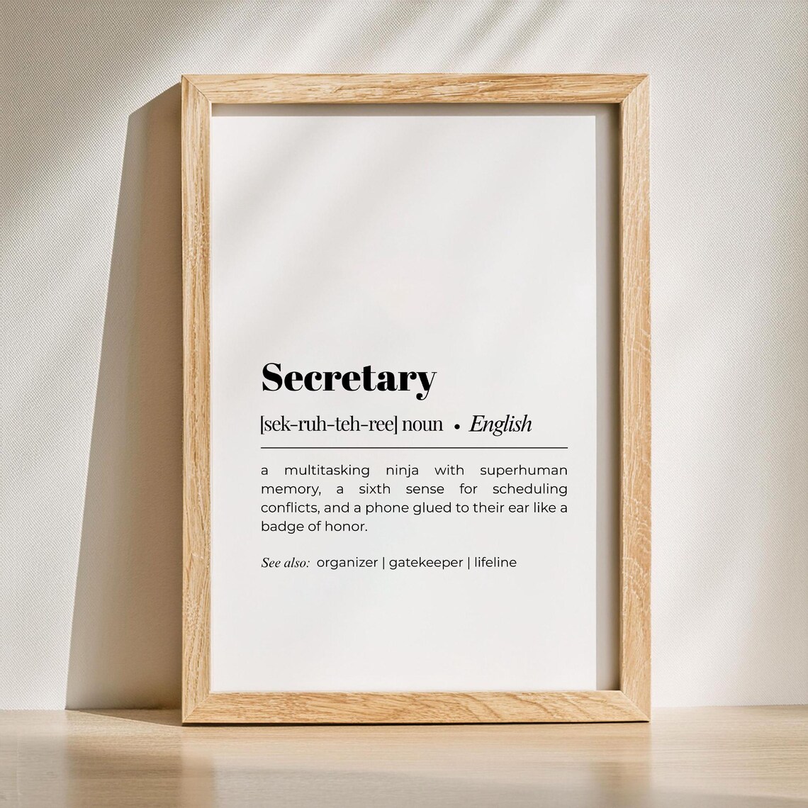 Funny Secretary Definition Print Minimalist Office Wall Art