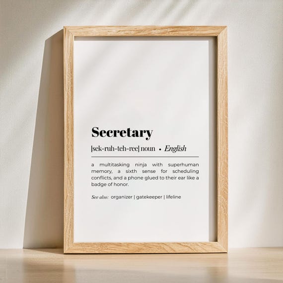 Funny Secretary Definition Print Minimalist Office Wall Art
