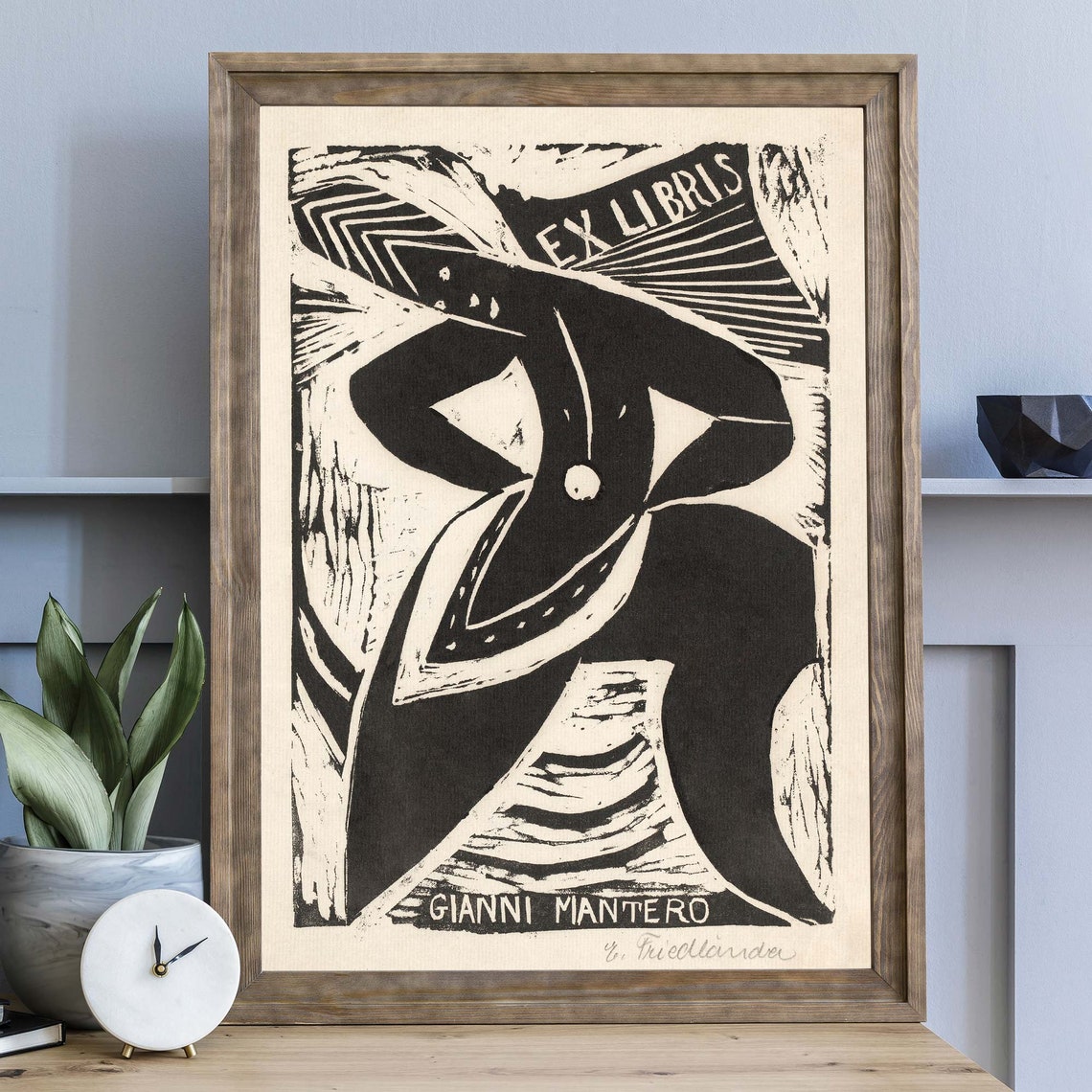 Gianni Mantero Ex Libris Expressionist Black Woodcut Bookplate Poster - Image 2