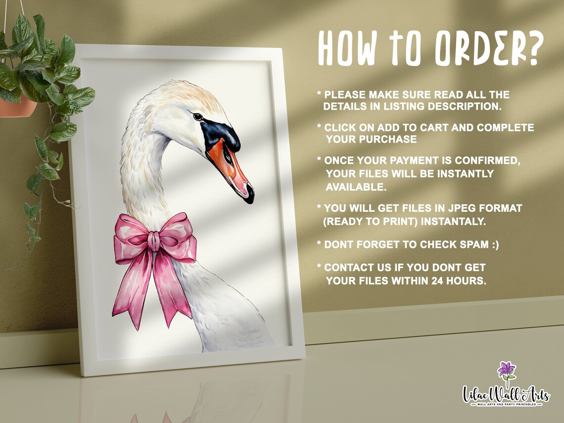 Swan Head Pink Bow Watercolor Poster Coquette Swan Art Girl Decor - Image 4