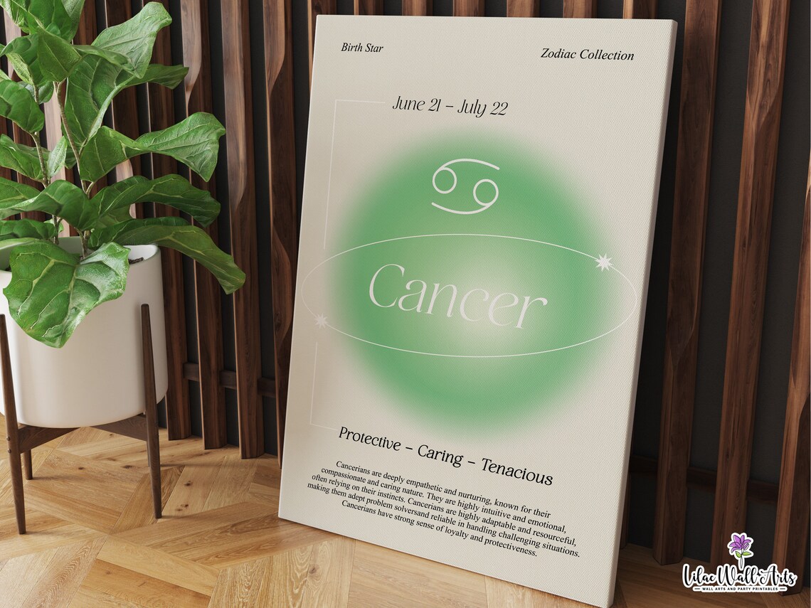 Cancer Zodiac Green Aura Poster June 21 July 22 Birth Star Gift