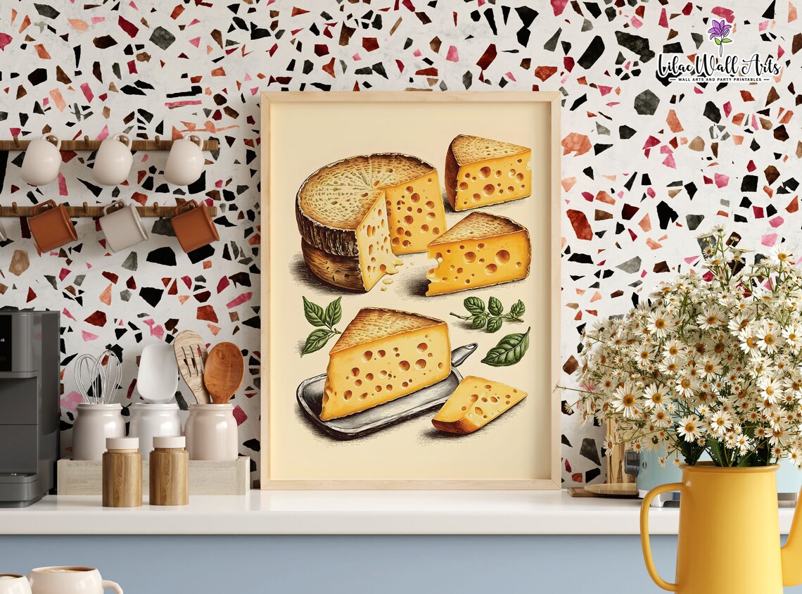 Vintage Swiss Cheese Illustration Kitchen Foodie Lover Wall Poster - Image 6