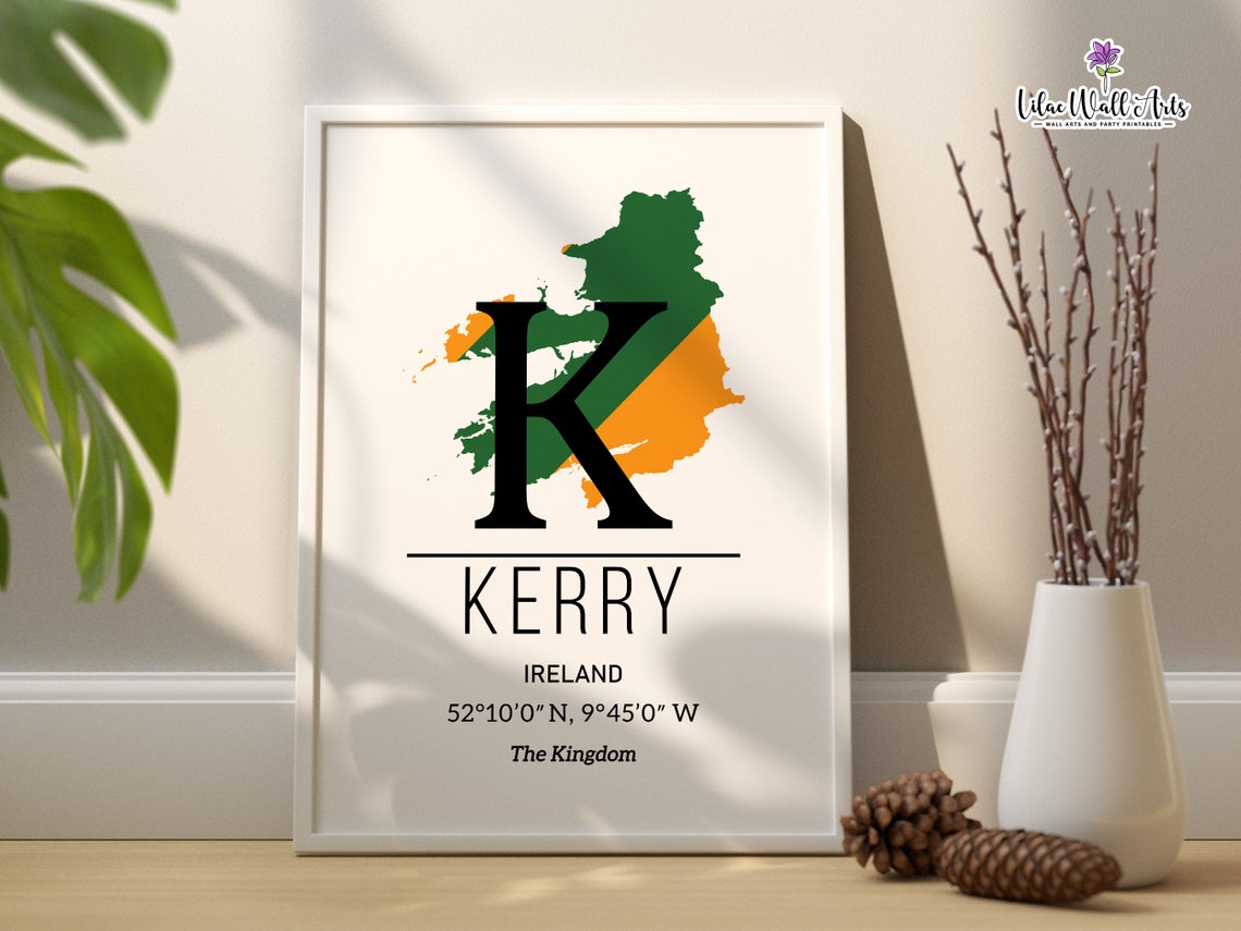 Kerry Ireland County Map GPS Coordinates The Kingdom Art Poster