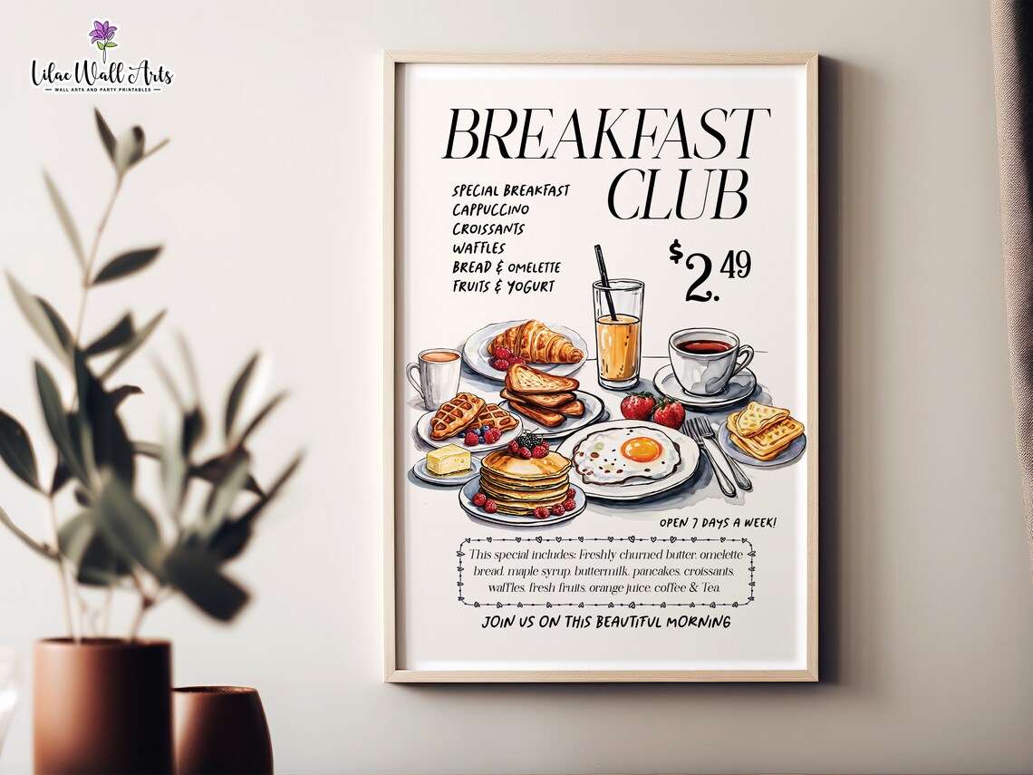 Breakfast Club Croissant Brunch Kitchen Art Print - Image 5