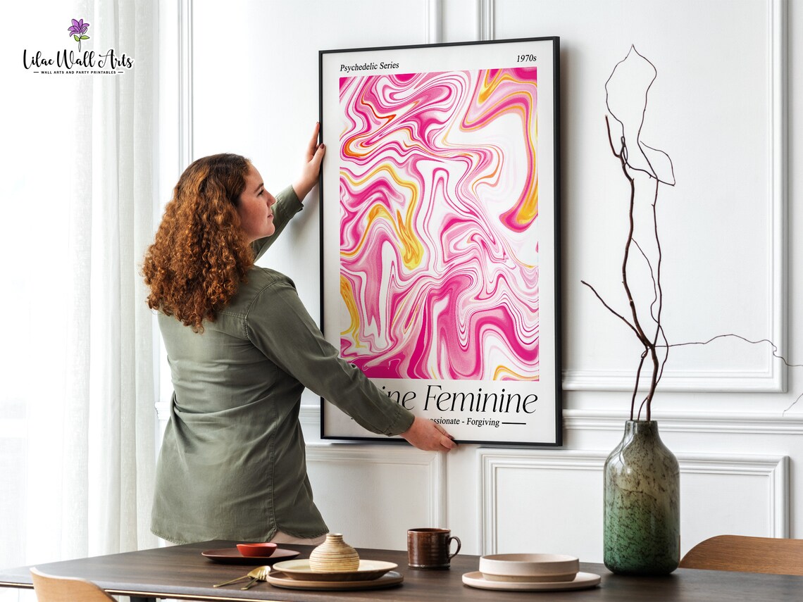 Divine Feminine Psychedelic Pink Marble Swirl Retro Art Poster - Image 2