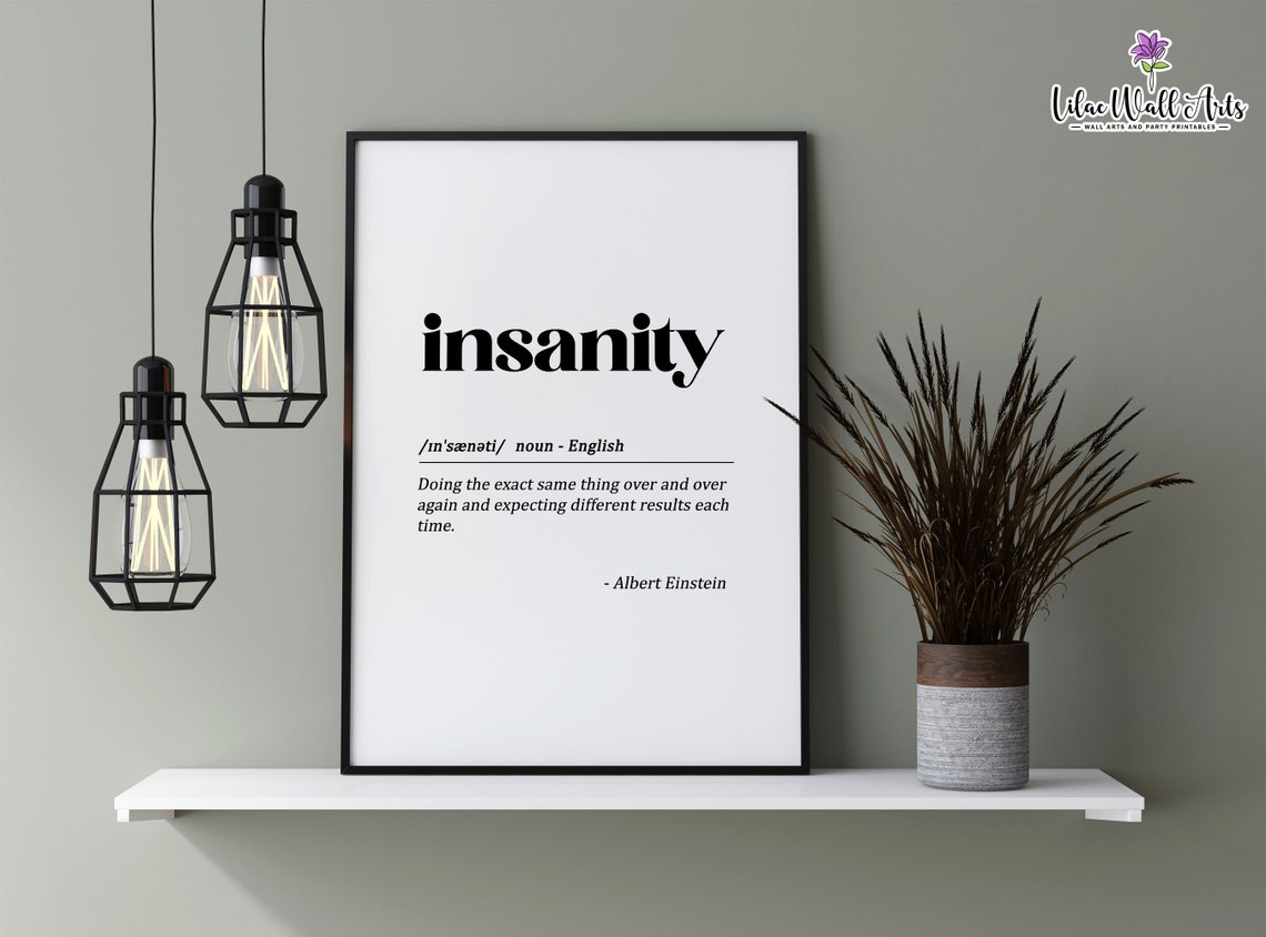 Insanity Definition Albert Einstein Quote Dictionary Art Poster