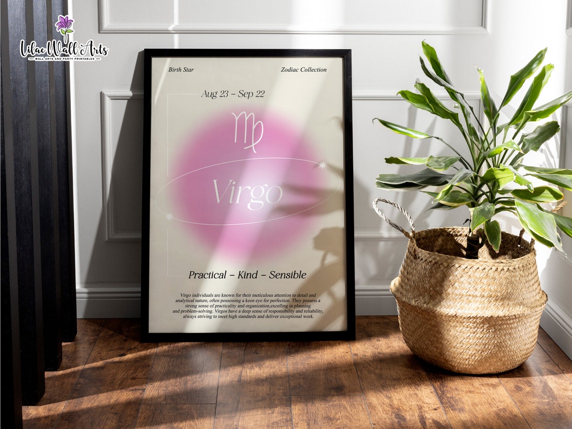 Virgo Zodiac Pink Aura Poster Aug 23 Sep 22 Birth Star Gift Art - Image 2