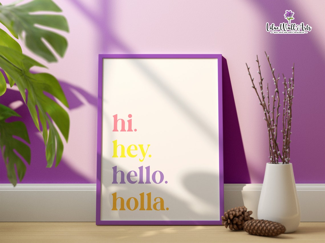 Hi Hey Hello Holla Playful Colorful Typography Quote Wall Art - Image 6