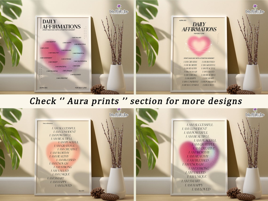 Daily Affirmations Pink Heart Aura I Am Successful Mindset Wall Art - Image 5