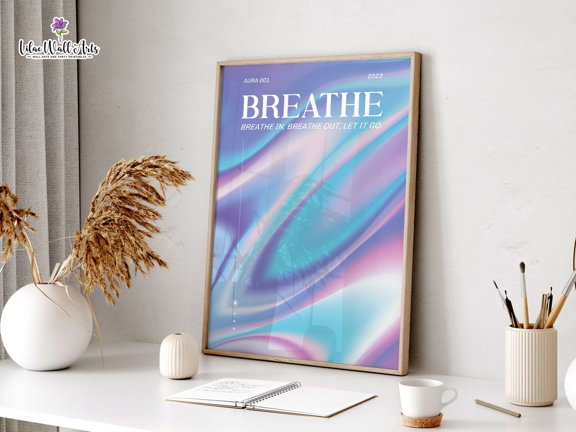 Breathe Purple Blue Aura Gradient 2023 Calming Mindfulness Poster - Image 5