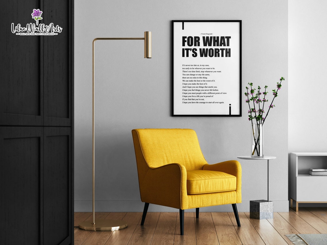 For What Its Worth F Scott Fitzgerald Typography Quote Poster Minimal - Image 3
