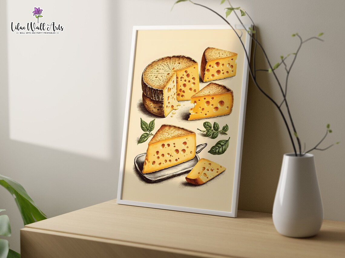 Vintage Swiss Cheese Illustration Kitchen Foodie Lover Wall Poster - Image 5