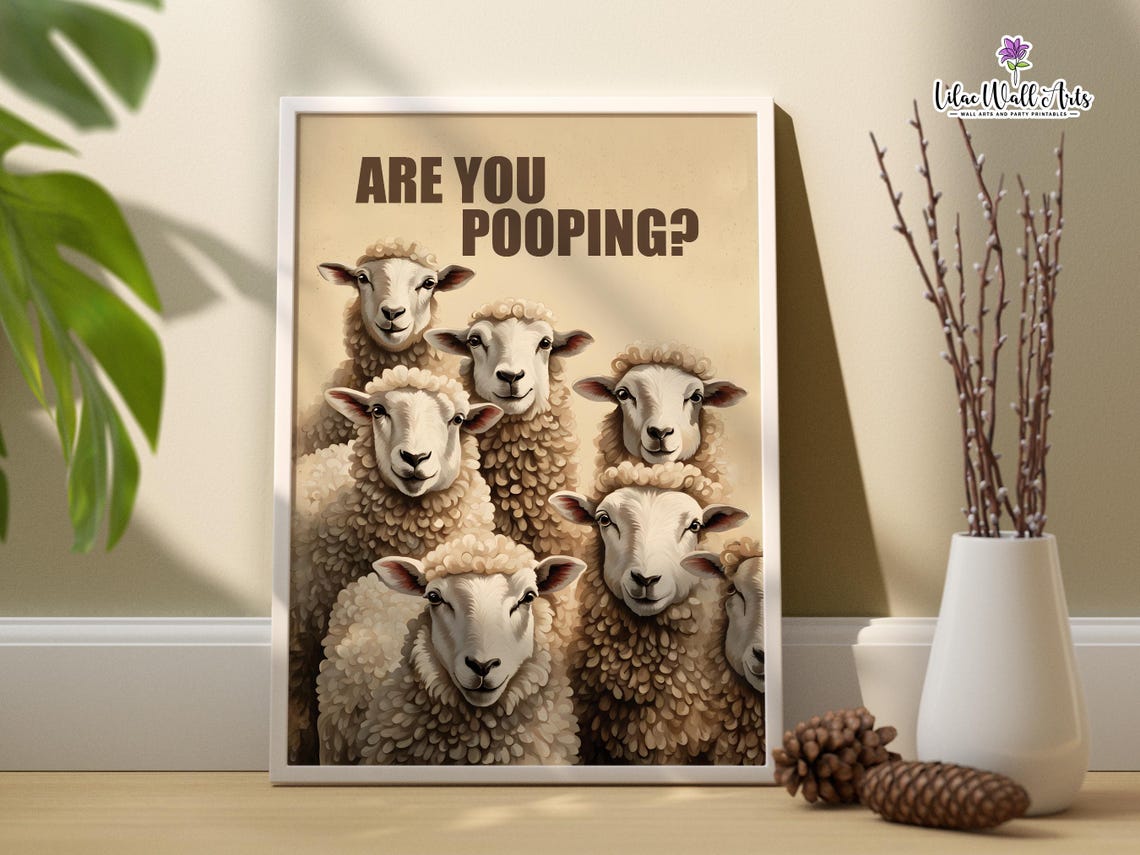 Are You Pooping Funny Sheep Flock Humor Bathroom Wall Poster - Image 3