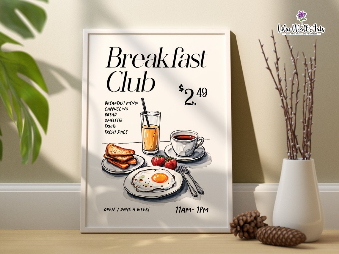 Breakfast Club Retro Cafe Menu Food Illustration Kitchen Poster - Image 3
