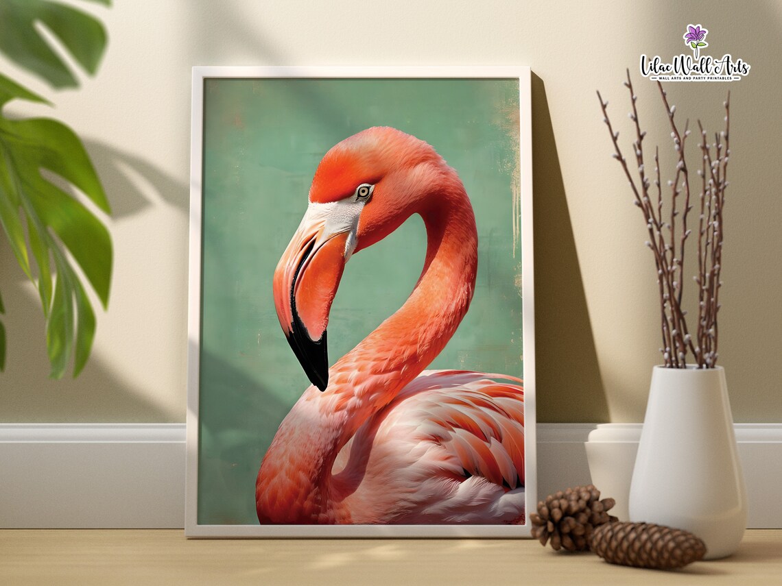 Retro Flamingo Art Print, Maximalist Bird Decor - Image 3