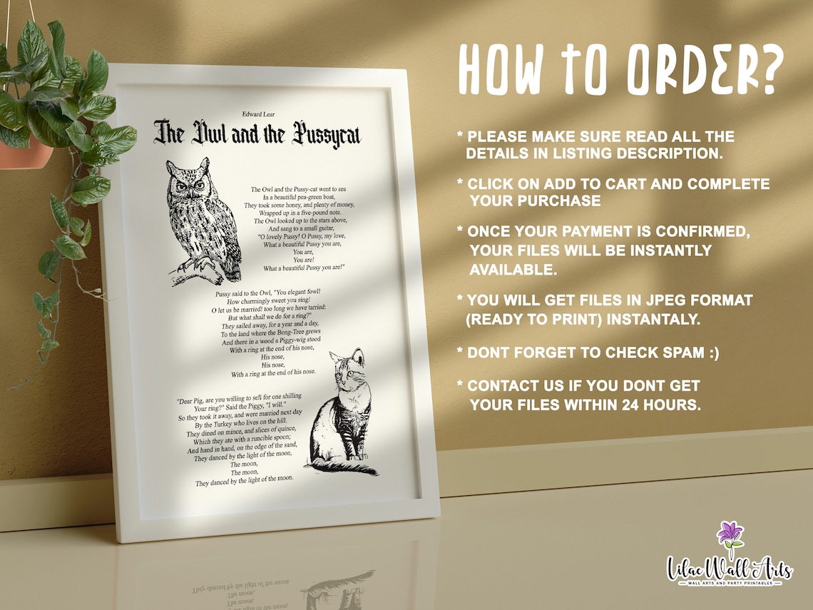 The Owl And The Pussycat Poem Art Print, Edward Lear - Image 3