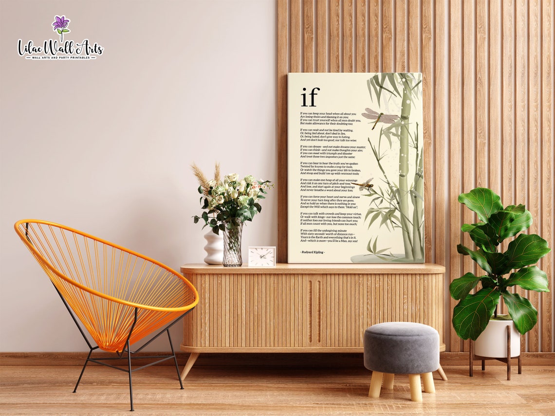 If Poem Rudyard Kipling Bamboo Dragonfly Nature Scene Wall Art - Image 2