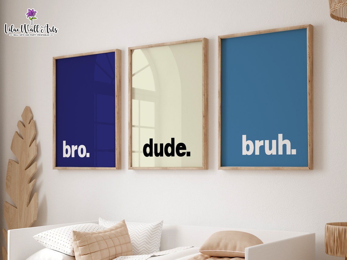 Bro Dude Bruh Navy Cream Blue Trio Minimalist Typography Poster - Image 6