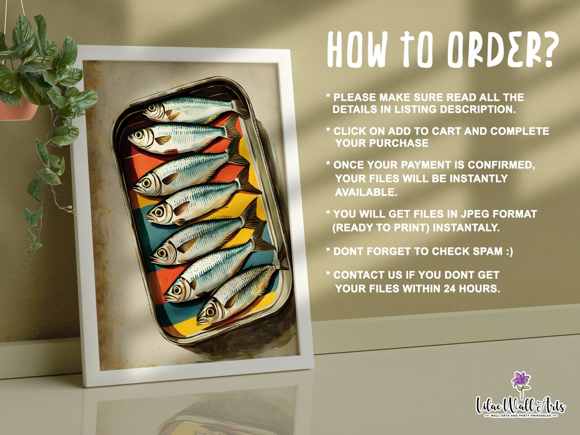 Sardine Tin Painting Poster Vintage Kitchen Fish Art Coastal Decor - Image 2