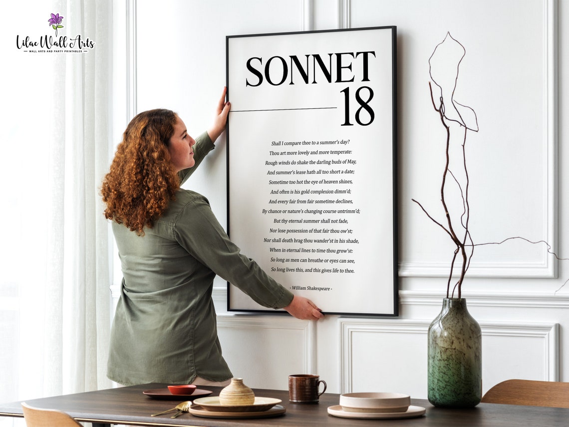 Sonnet 18 William Shakespeare Minimalist Black White Poetry Poster - Image 3