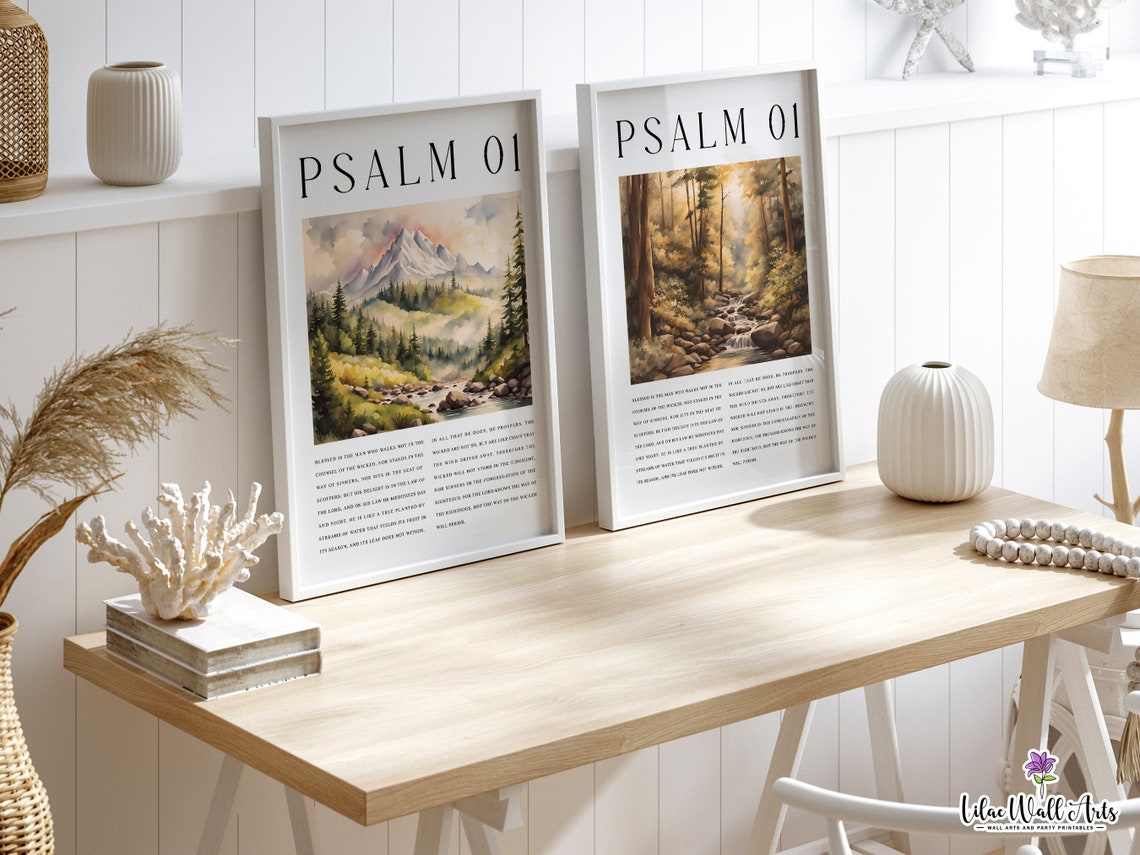 Psalm 01 Forest Stream Watercolor Bible Verse Scripture Wall Art - Image 5