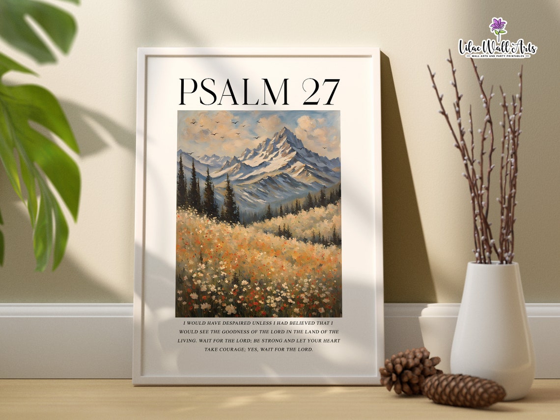 Psalm 27 Mountain Wildflower Meadow Christian Landscape Poster