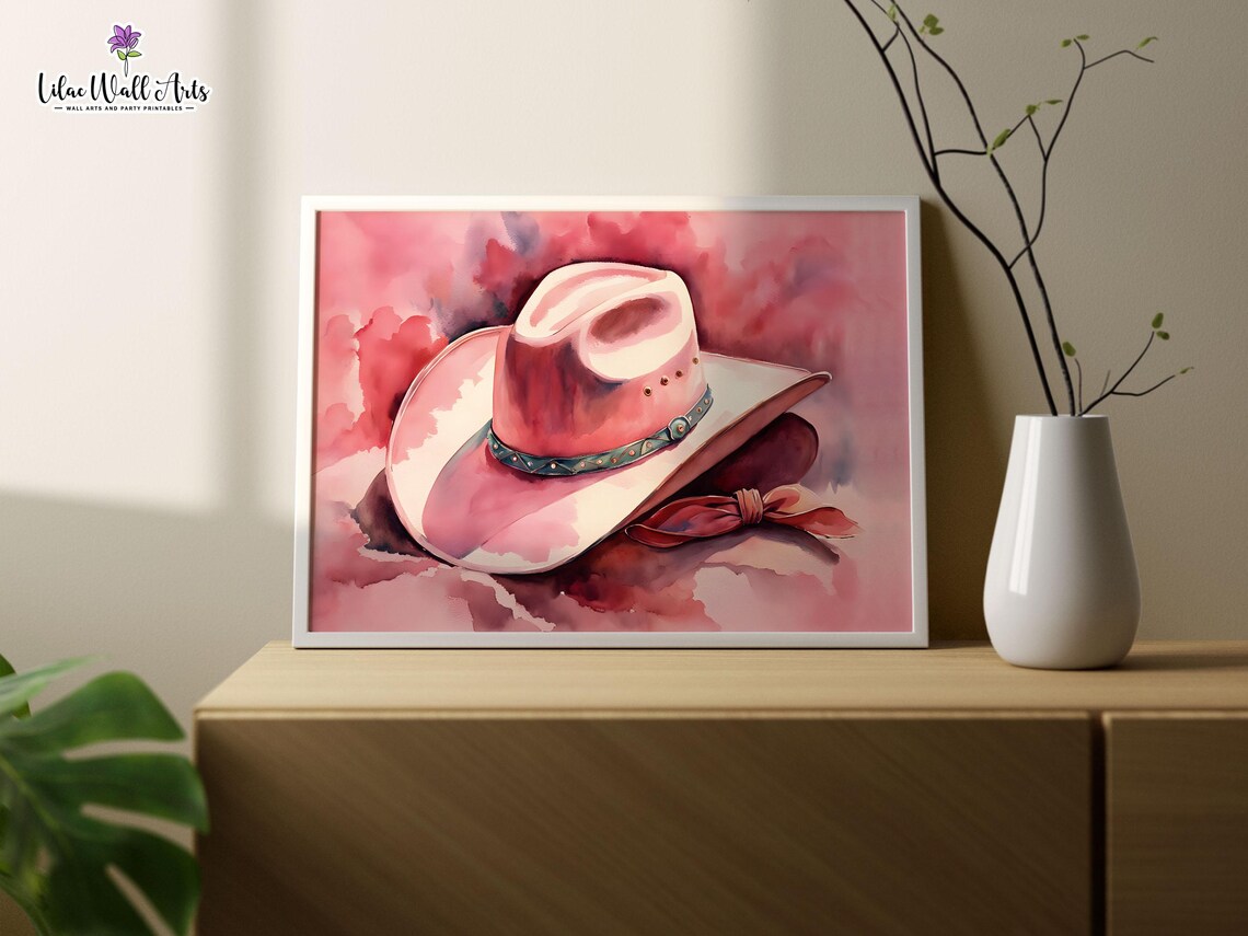 Pink Cowboy Hat Watercolor Western Boho Cowgirl Decor Poster
