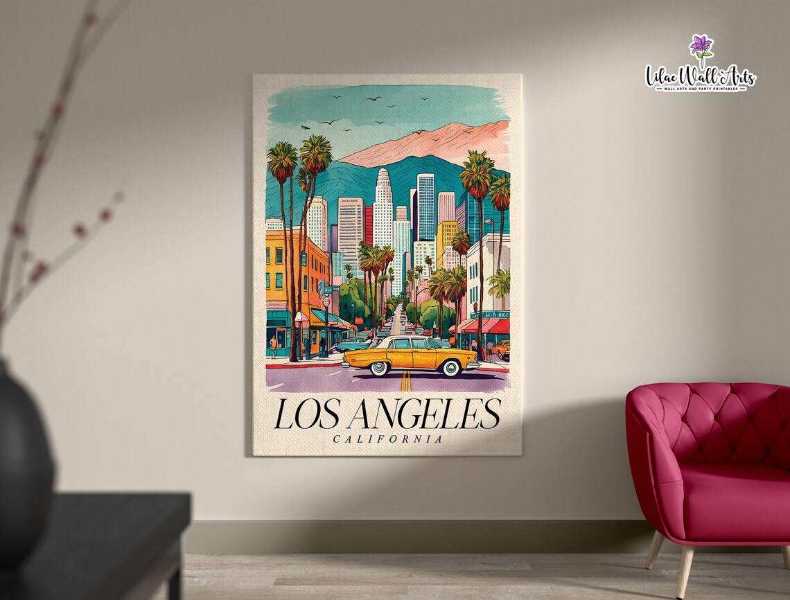 Los Angeles California Vintage Travel Poster Downtown LA Skyline Art - Image 4