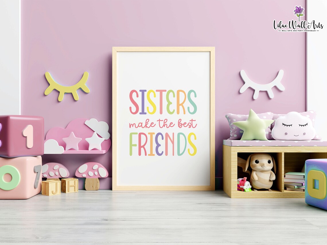 Sisters Make The Best Friends Colorful Nursery Playroom Wall Print - Image 5