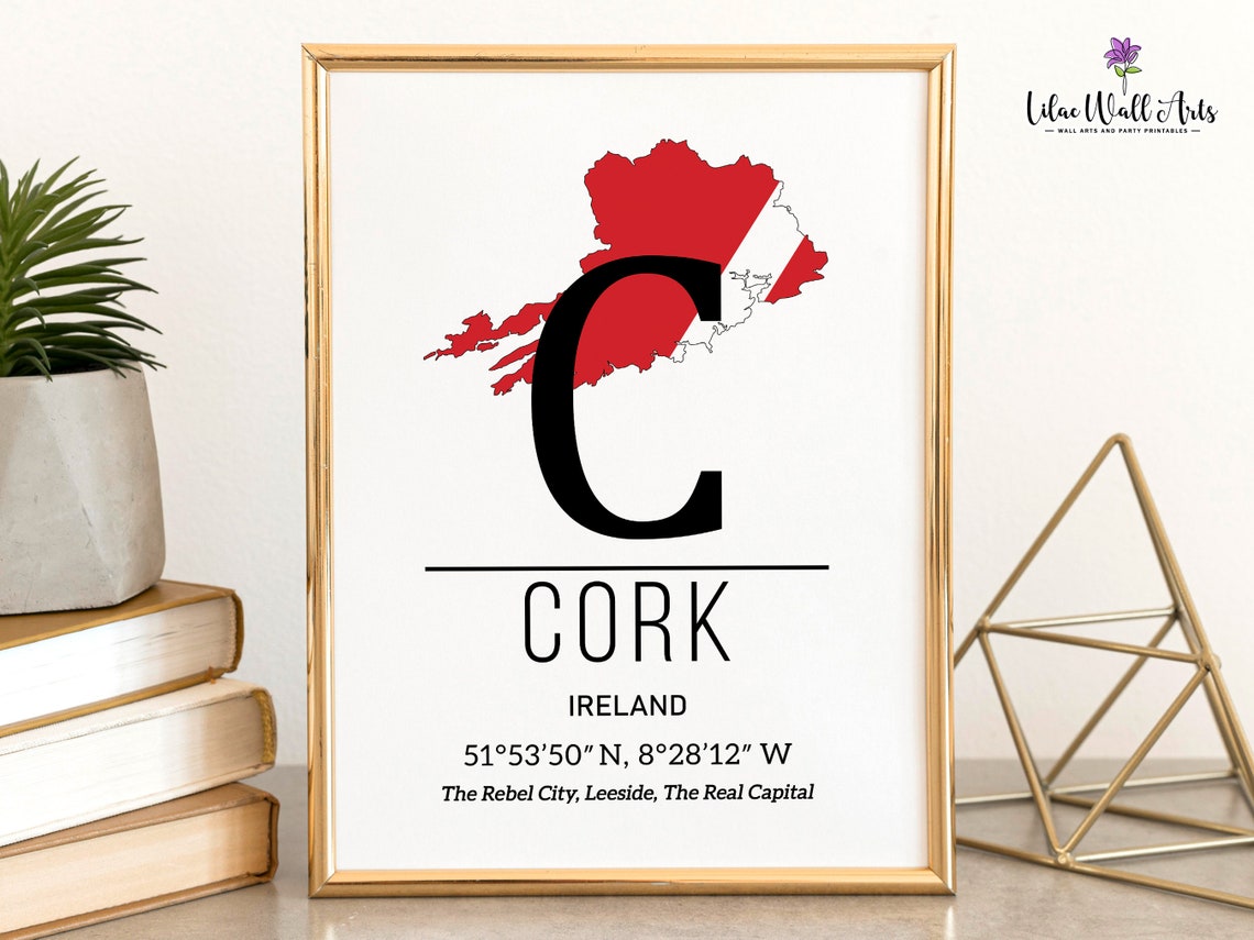 Cork Ireland Map Rebel City Monogram Red County Map Travel Poster - Image 6