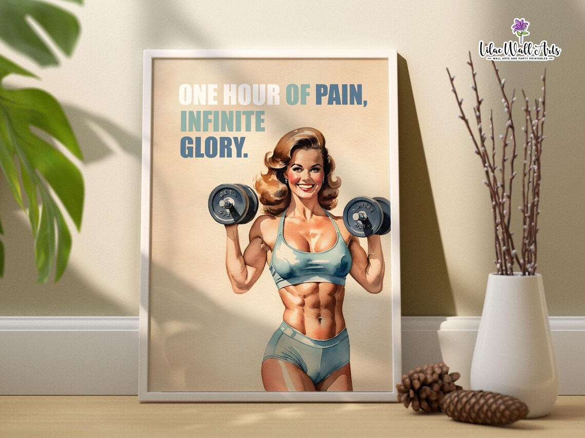 One Hour Of Pain Infinite Glory Retro Gym Woman Dumbbell Poster - Image 4