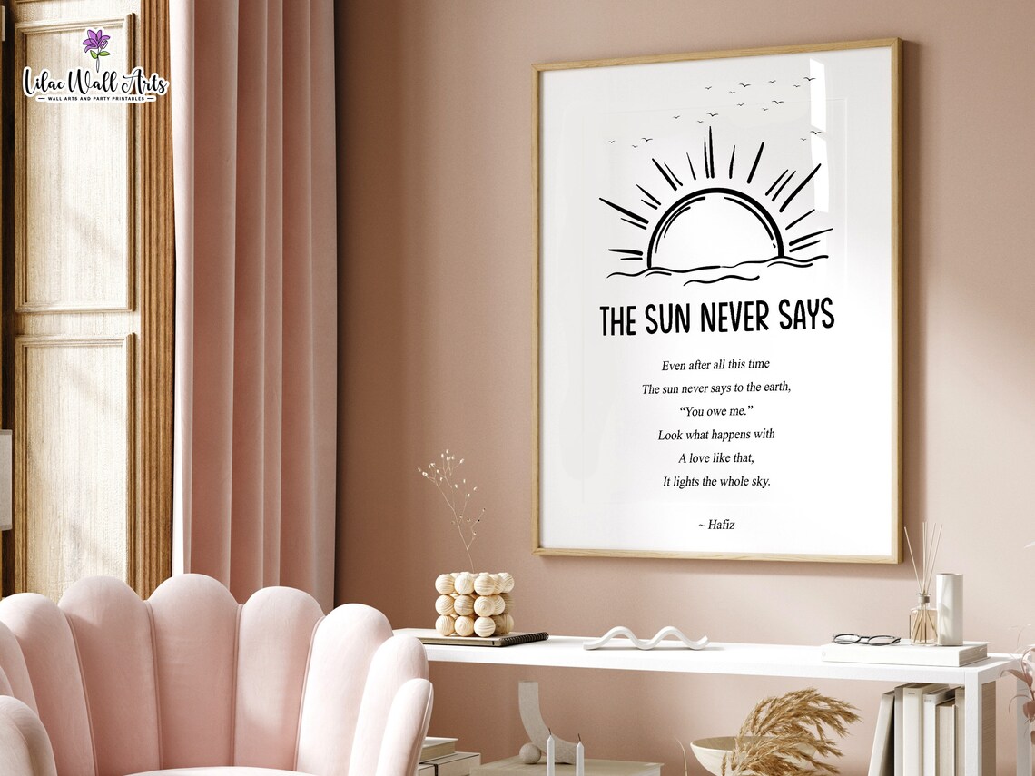 The Sun Never Says Hafiz Poem Rising Sun Line Art Spiritual Quote Poster - Image 4