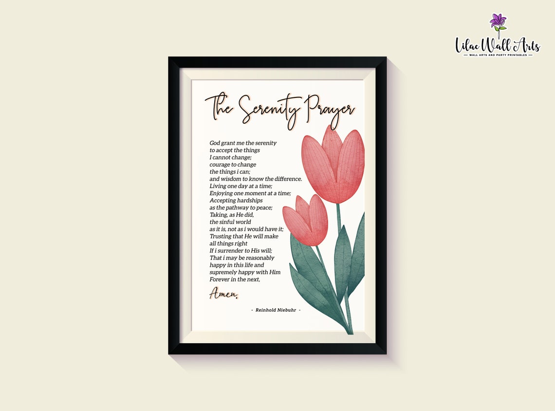 The Serenity Prayer Tulip Floral Inspirational Scripture Wall Art - Image 2