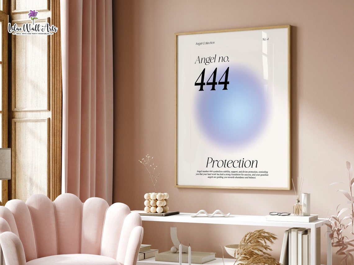 Angel Number 444 Protection Blue Aura Divine Support Quote Poster - Image 2