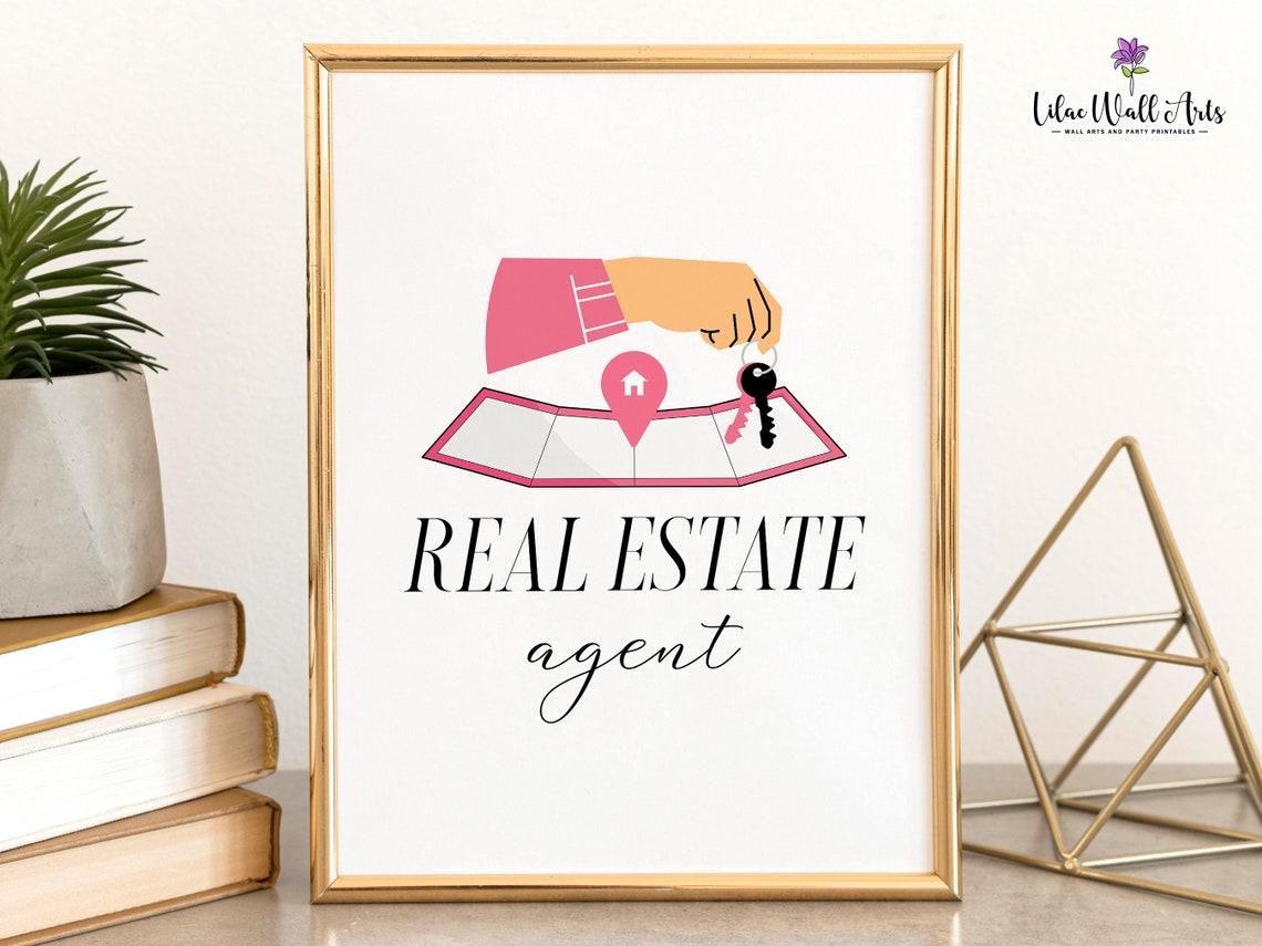 Real Estate Agent Keys And Map Pink Office Decor Career Poster - Image 5