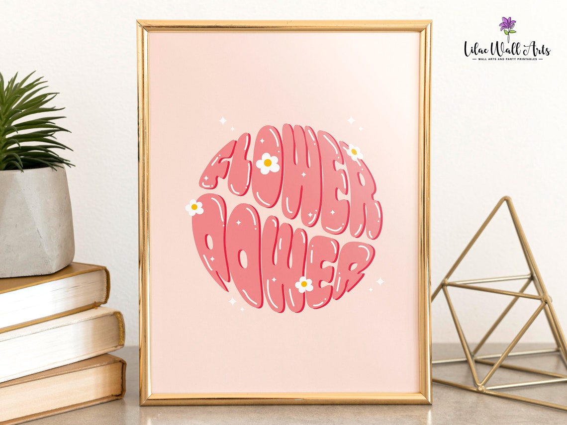 Flower Power Wall Trendy Pink Wall Art Pink Print Pink Aesthetic Wall Art Groovy Preppy Room Decor Teen Girl Funky Room Decor