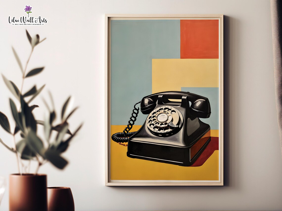 Black Rotary Telephone Pop Art Vintage 60s Phone Decor Poster