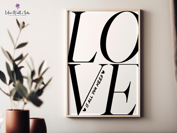 Love Is All You Need Minimalist Black White Typography Poster