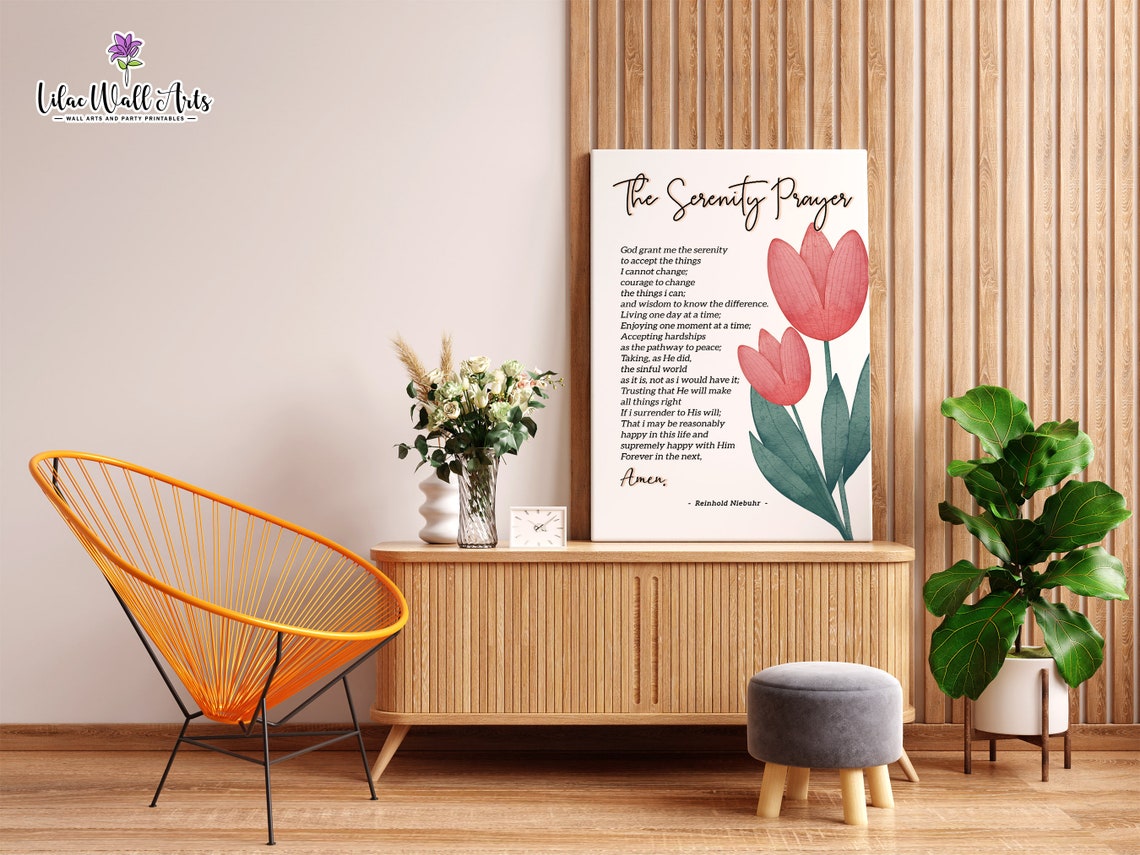 The Serenity Prayer Tulip Floral Inspirational Scripture Wall Art - Image 3