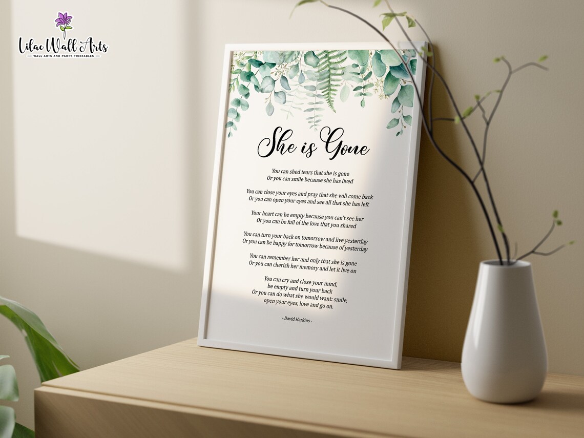 She Is Gone Memorial Poem David Harkins Greenery Sympathy Poster - Image 6